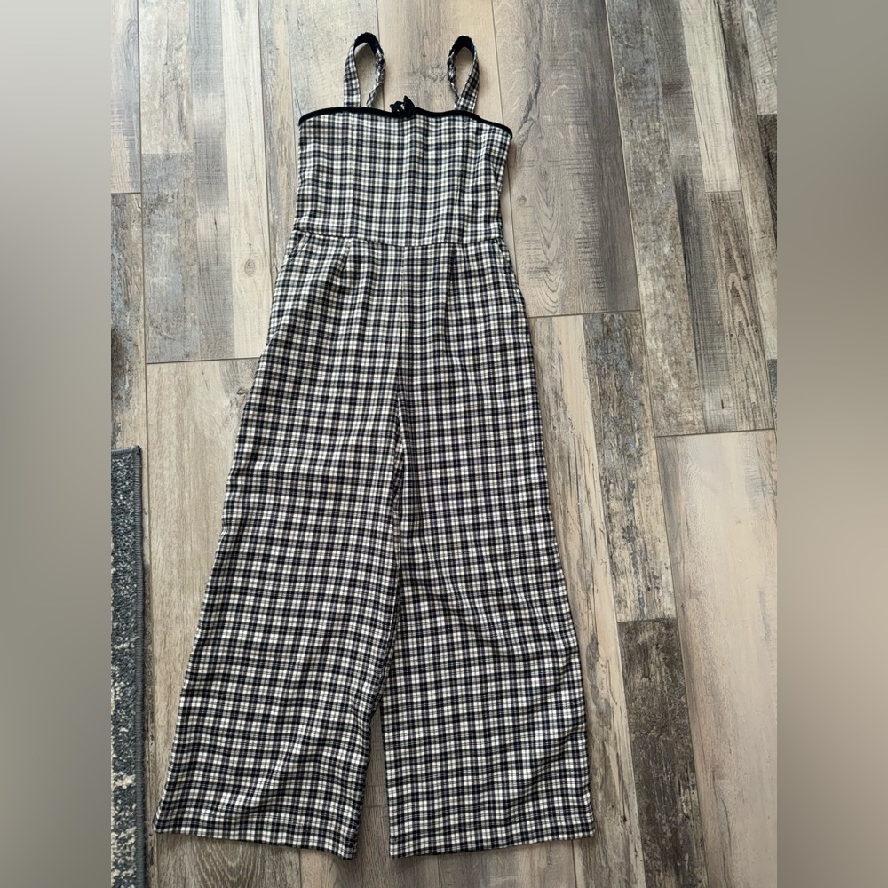 A&F Checked Strapless Wide-Leg Jumpsuit - Black & White